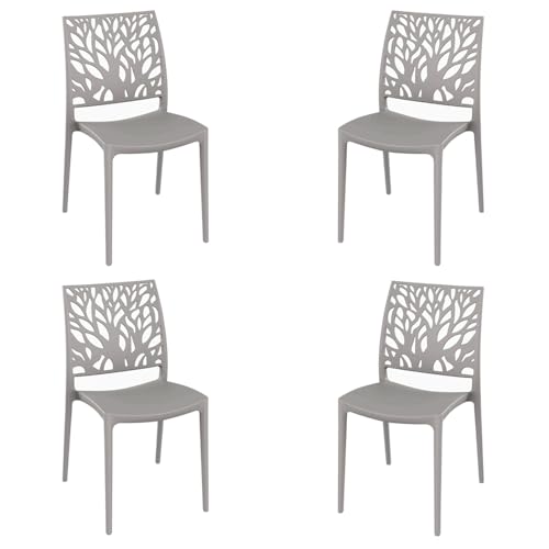 Sillas apilables para Exterior o Interior en Polipropileno de diseño Moderno London Tree (Gris Claro, 4)