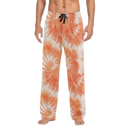Vdsrup Men's Pajama Pants Orange Tie Dye Pajama Pants for Men PJs Bottoms Drawstring Pockets Sleep Lounge Pants S