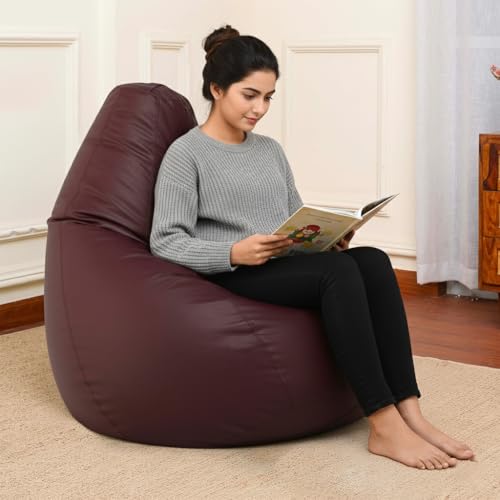Sattva Classic XXXL Bean Bag with Pocket Filled with Beans | Faux Leather Teardrop Bean Bag for Adults & Teens | Pre-Filled Comfortable Seating for Bedroom, Living Room, Office, Home – Maroon