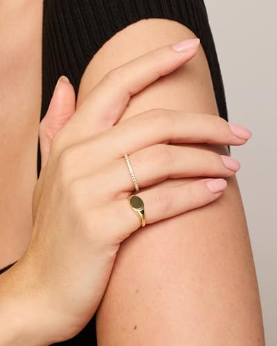pavoi 14k gold plated pinky signet ring for women  lightweight statement bands  chunky signet stackable rings