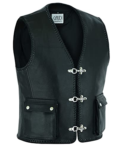 Veste Homme en Cuir Moto Biker Vest Gilet S