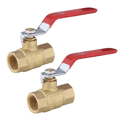 GUOFIS 1/2" Heavy Duty Full Port Brass Ball Valve,600 WOG FNPT FIP Threaded Valve for Compressed Air, Water, Plumbing or Oil(2 Pack,Red Handle)(VALVE034-2Pack)