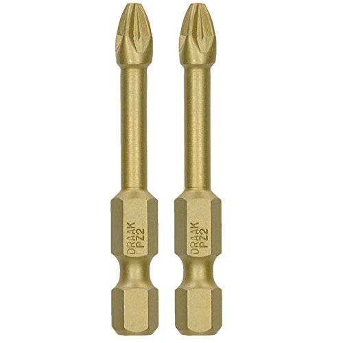 Draak 2X PZ2 Pozi 50mm Titanium Impact Screwdriver Bits Pozidriv Compatible with Dewalt Milwaukee Bosch Makita and Others POZI Heavy Duty