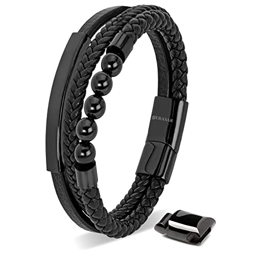 Image of SERASAR Premium Leather Bracelet Men | Stainless Steel Magnetic Clasp | Three Colors | Jewelry Box Included