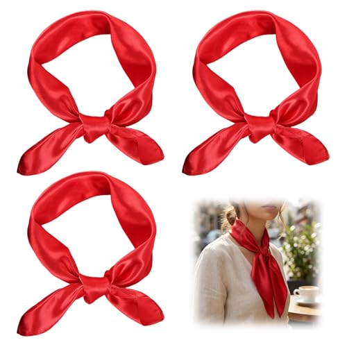 Lot de 3 foulards en soie pour femme - Rouge léger - Rouge - Foulard bandana - Foulard rouge élégant et polyvalent - Accessoire de costume vintage - Cadeau...