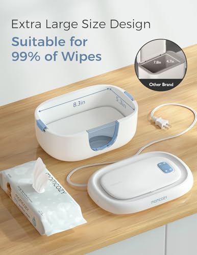 Image of Momcozy Baby Wipe Warmer, Innovative Spring Design, Large Capacity Wipes Dispenser for 60-80pcs, Fast & Even Heating, 4 Modes of Temperature Heating Control, Diaper Wipe Warmer with Night Light, Blue