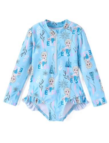 Image of Disney Frozen Stitch Princess Minnie Mouse Girls Swimsuit Long Sleeve Rashguard UPF 50 One Piece Bathing Suit Size 3M-13Y