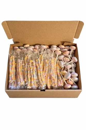 Assortiment de bonbons rétro - Box à bonbons - 30 colliers et 30 sucettes lollies dextrose - 60 pièces