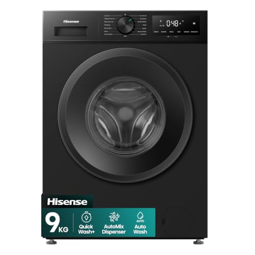 Hisense WF1I9042BBP 9kg Freestanding Washing Machine 1400rpm Spin Speed A Rated Energy Steam Function Inverter Motor 15 Programmes Black