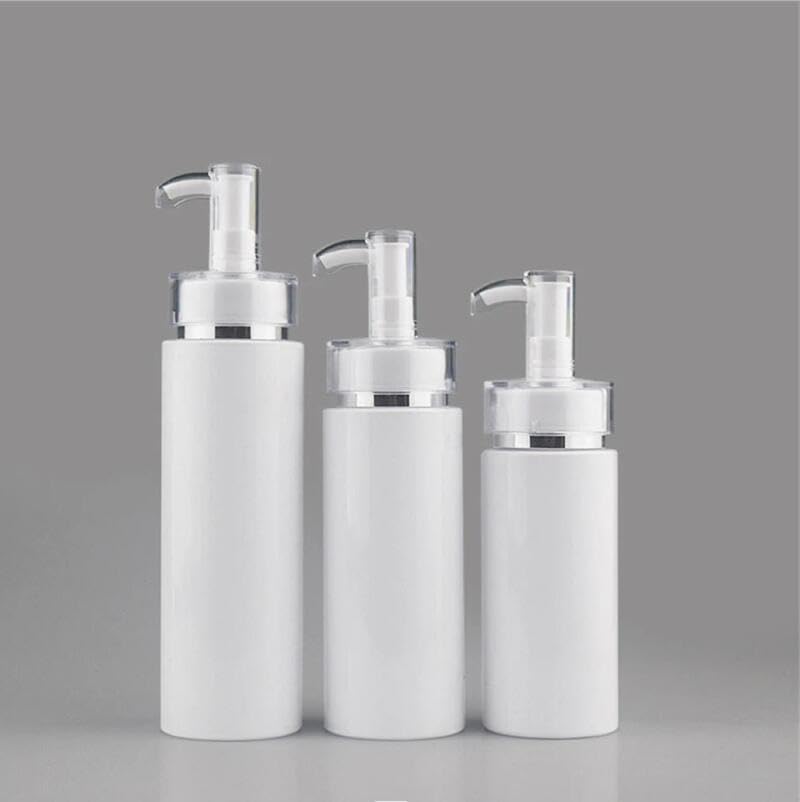 10 szt./partia 100-500 ml biała butelka PET do płynnego makijażu, plastikowa butelka do pompowania szamponu (ze srebrnym pierścieniem, plastik, 100 ml)