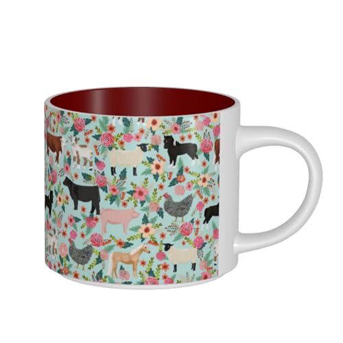 AYYQWE Tazas de cerámica con estampado de animales de granja de gran capacidad, para el hogar, oficina, regalos, cocinas, cafeterías, picnics al aire libre
