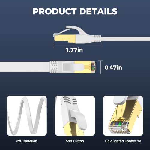 Image of Cat 8 Ethernet Cable 10M, Outdoor&Indoor High Speed Heavy Duty Network LAN Internet Cable,SFTP Gold Plated RJ45 40Gbps 2000Mhz Patch Cord, for Router /Gaming,Faster Than Cat7 /Cat6 /Cat5(White, 10M)