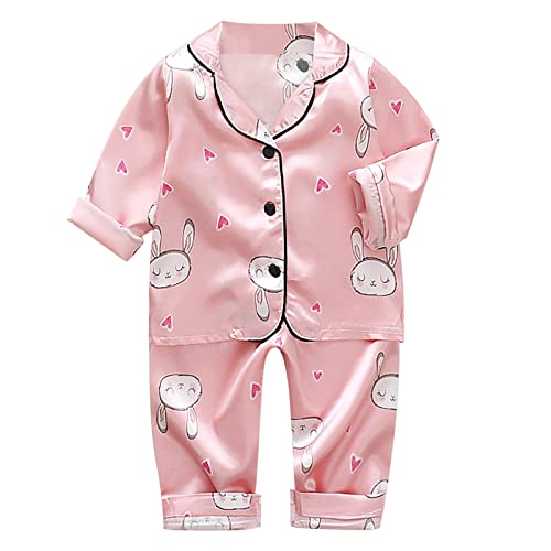 Roupas Meninas Crianças Bebês Meninos Meninas Cetim Desenho Animado Camisa Tops + Calças Longas (Ros