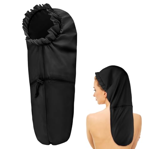Large Shower Cap for Braids Extra Long Shower Cap for Women Long Hair & Locs Waterproof Hair Bonnets for Dreadlocks Drawstring Bath Caps for Women & Men (Black)