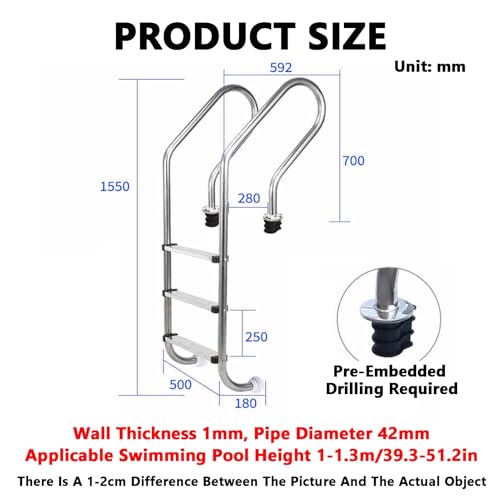 Escalera para piscina de acero inoxidable de 3 peldaños miniatura 2