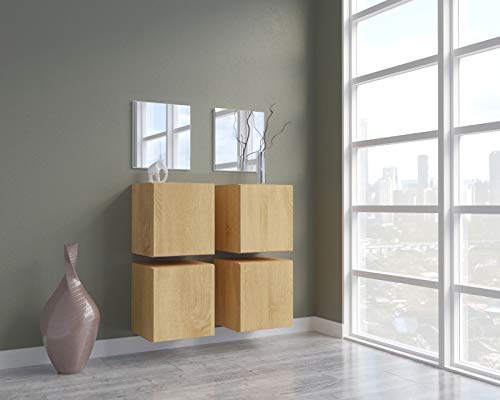 Furnitech F4 Flur Dielenmöbel Garderobenschrank Dielenschrank Schuhschrank Flurmöbel Set Spiegel (F4-M-DZ4 Gold Eiche)