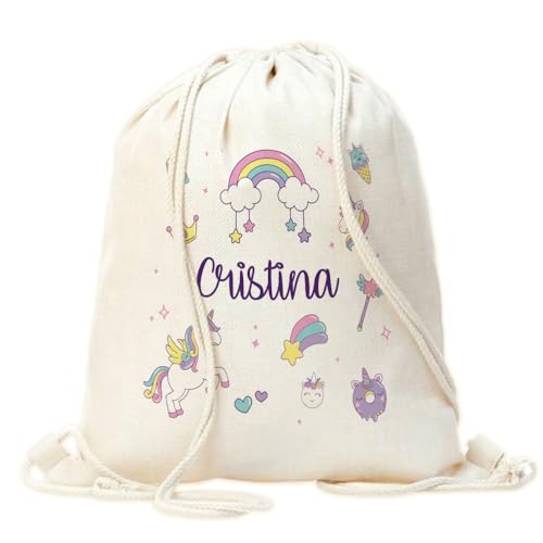 Mochila Saco Niño Personalizada Diseño Unicornio. Mochila De Cuerdas Personalizada Infantil Para La Vuelta Al Cole O Guardería. Mochila Saco Personalizada. Mochilas Infantiles Personalizadas.