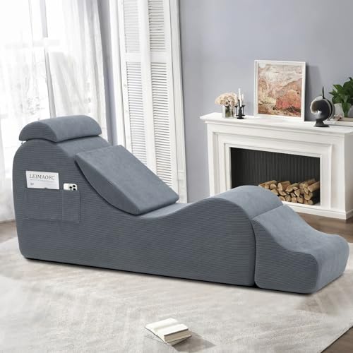 Yoga Chair Lounge for Adult Ergonomic Chaise Lounge Chair with Side Pocket Headrest Waist Pad OttomanPerfect for Stretching Massage and Relaxation Used in Living Room BedroomDark Gray