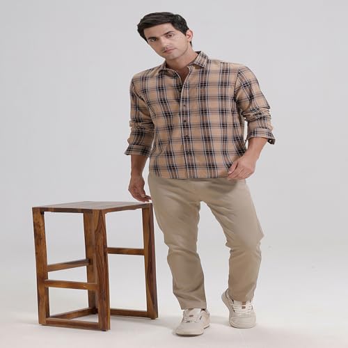 Image of BASICS 100% Cotton Checked Shirt for Men | Slim Fit | Everyday Smart Casual Wear | Full Sleeve