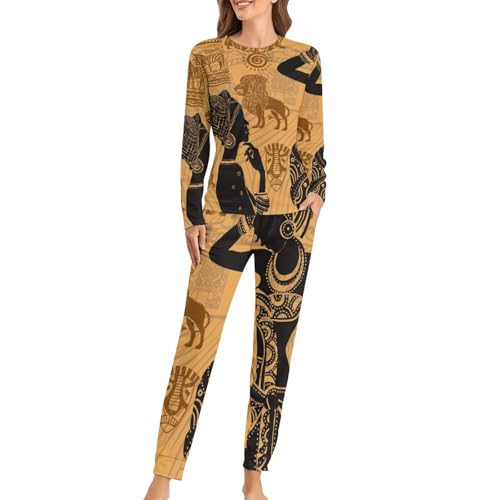 Ensemble de pyjama femme égyptienne sleepwear t-shirt manches longues pantalon