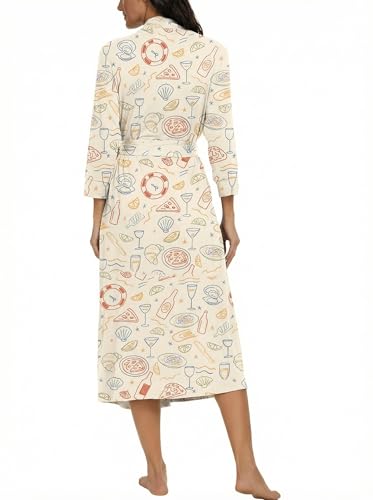 Image of VINTATRE Robes for Women Long Knit Bathrobe XS-4XL | 3 /4 Sleeve Bathrobes with Pockets, Stretchy and Lightweight Fabric, Inner Tie and Fixed Outer Matching Belt, Mid Calf Length