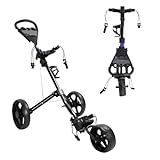 Zertylre 3 Rad Golf Push Cart, leichte Faltbare Golf Buggy, verstellbare elastische Riemen, Fußbremse Scorecard Cup Holder, große Räder für Verschiedene Terrains