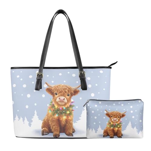 Christmas Tote Bag for Women Fashion Top-handle Handbags Work Bags with Zipper Makeup Clutch Bags