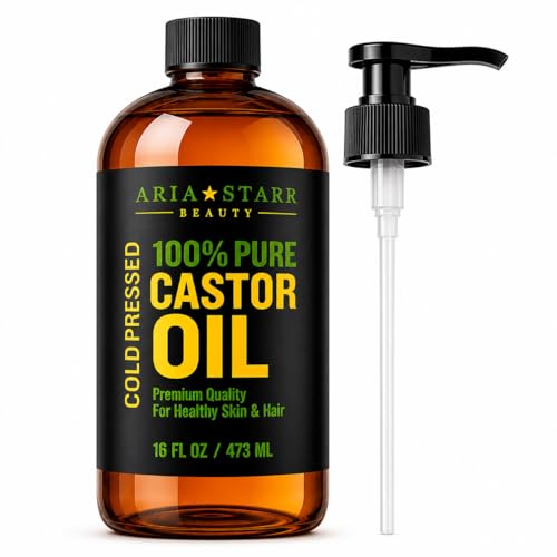 Image of Aria Starr Castor Oil Cold Pressed - 16 FL OZ - 100% Pure Hair Oil For Hair Growth, Face, Skin Moisturizer, Scalp, Thicker Eyebrows And Eyelashes