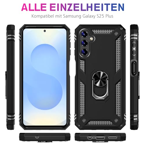 Image of Heavy Duty Case for Samsung Galaxy S25 Plus Phone Case with Screen Protector, Military Grade Shockproof Rugged Protective Cover for Samsung S25 Plus, with Metal Ring Magnetic Kickstand (Black)