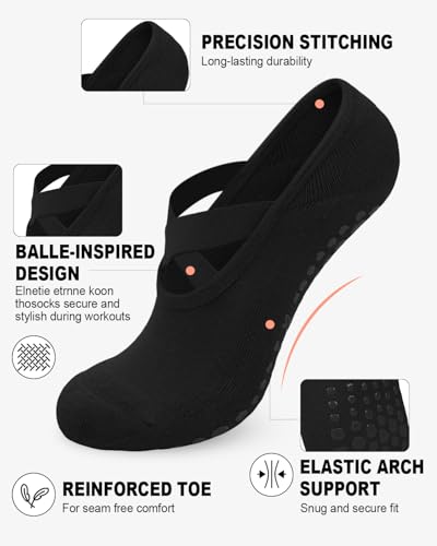 Aoliks Pilates Socks with Grips for Women 6 Pairs, Yoga Socks Non Slip Sock for Workout, Barre,Dance Pilates Gifts3