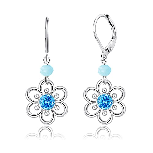 AILIFE Dangle Flower Earrings for Women and Teenagers,18k Gold Plated Lever Back Drop Flower Earrings with Sterling Silver Ear Hooks