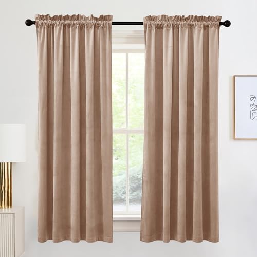 Image of RYB HOME 72 inches Velvet Curtains for Nursery, Rod Pocket Thermal Insulated Soft Silky Touch Window Treatment for Study Room Dorm, W 52 x L 84 inches, Blush, 2 Panels Set