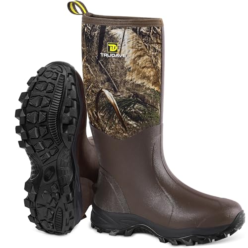 Image of Trudave Rubber Boots for Men & Women with Steel Shank, Mens Rain Boots Waterproof Insulated, Reliable 6mm Neoprene Warm Anti-slip High Traction Multi-season Dry Mud Boot for Outdoor, Work, Hunting