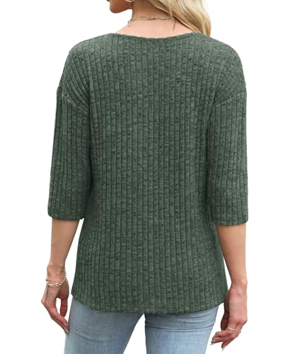 JomeDesign Womens Sweaters V Neck 3/4 Sleeve Shirts Dressy Casual Blouses Loose Fit Tunic Tops Fall Fashion4