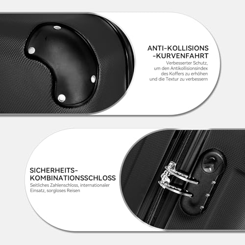 BEIBYE Hartschalen-Koffer Trolley Rollkoffer Reisekoffer Handgepäck 4 Rollen (M-L-XL-Set) (Schwarz, M) 3