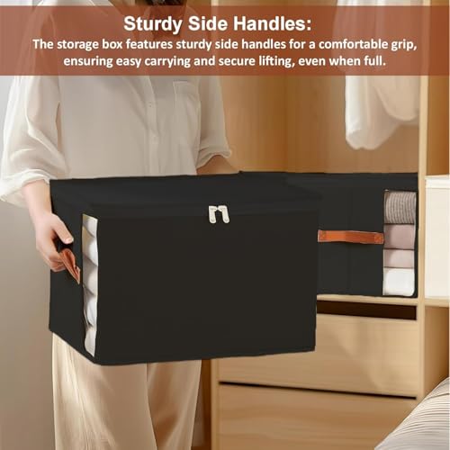 Image of JD FRESH 1 Pcs 30 Liters Foldable Cloth Organizer with Transparent Window /Multipurpose Storage Box with Handles /Almirah Organizer /Wardrobe Organisers for Clothes /Sarees /Bedsheets -Black