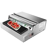 Dispensador de Film Transparente de Acero Inoxidable, Máquina Selladora de Film Térmico Comercial con Placa Calefactora, para Envasado de Alimentos, Frutas y Bandejas en Supermercados