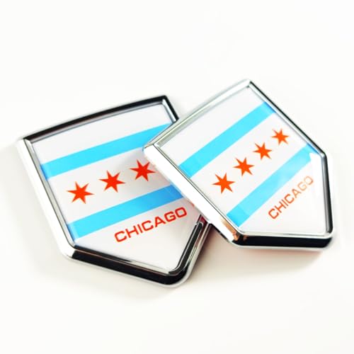 Image of Newperlite Chicago Flag Decal Sticker Car Emblem Chicago Flag Car Decoration Accessories Chrome Shield for Truck Vehicles Cars, 2 Pack