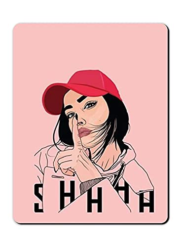 Rectangular Cute Mouse Pad Mouse Mat with Design, Non-Slip Rubber Base Waterproof Women For Game Office Mouse Pads Size 8.5 x 7.5 Inch Shhh