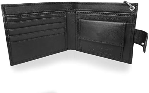 Roamlite RFID Blocking Mens Leather Wallet - 43cm Key Belt Chain - 4 Credit Card Slots - Buttoned Coin Pouch - 11 cm x9.5x2 RL506K (Black RFID Blocking)
