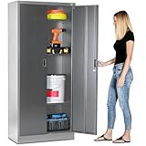 Schwerlast-Metallschrank-180x80x40 cm Aktenschrank-Werkzeugschrank Metall-Aufbewahrungsschrank – 71 Zoll großer Stahlschrank mit verstellbaren Regalen und abschließbaren Türen（Grau）