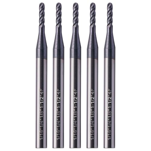 Image of 5Pcs 1 /16 inch 4 Flute Solid Carbide Ball Nose End Mills - AlTiN Coated | 30 Degree Helix, 1 /16 inch Cutting Diameter, 1 /8 inch Shank Diameter, 1 /4 inch Length of Cut, 1-1 /2 inch Overall Length