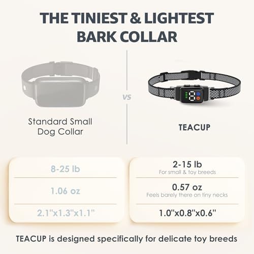 Teacup Bark Collar for Small Dogs 2-15lbs - No Shock Humane Anti Barking Collar with Vibration & Beep - Ultra Light Tiny Dog Bark Collar for Toy Breeds, IP67 Waterproof, Magnetic Rechargeable (Black) — view 2