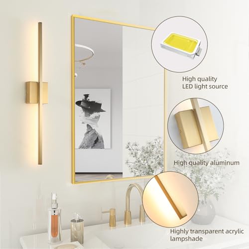 Image of Wall Sconces Set of Two,LED Hardwired Dimmable Wall Sconce,Gold Wall Sconce for Bathroom, Living Room, Bedroom, Hardwired 3000K 28 Inch (2 Pack)
