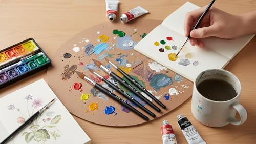 Image of Like it Professional Round Mop Paint Brush Set (4 Pcs-Size 4, 6, 8, 14) - Matte Black Wooden Handle, Fine Detail Brushes for Acrylic, Watercolor&Oil Painting - Art & Craft for Kids, Beginners&Artists