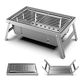 Portable Charcoal Small Grill | Easy to Assembly & Clean | For 2-3 people | Foldable Grill for Travel, Outdoor Cooking and BBQ, Camping Grill Picnic Patio Backyard | incl.Storage bag