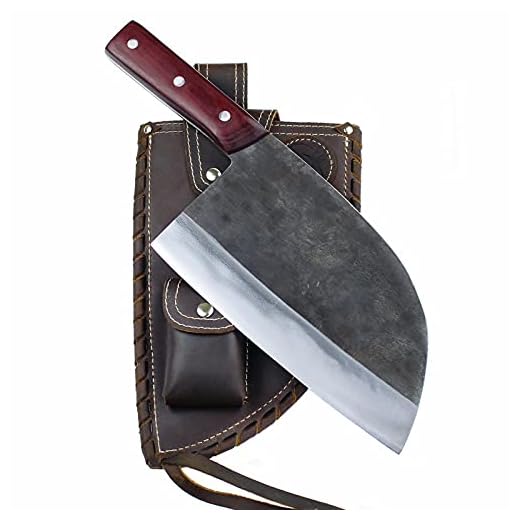 KOPALA Kitchen Knife Cleaver Full Handmade High Carbon Steel Chef Knife 3-layer with Leather Sheath Case