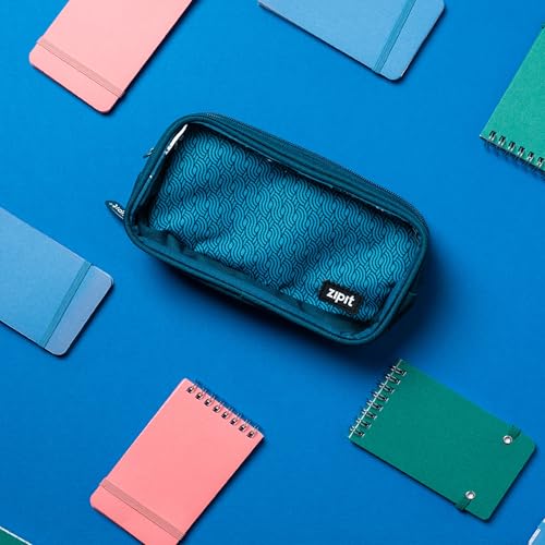 Image of ZIPIT Half & Half Pencil Case, 3 Compartment Zipper Pouch for School, Stationery Bag for Teen Girls Boys and Adults, Teal