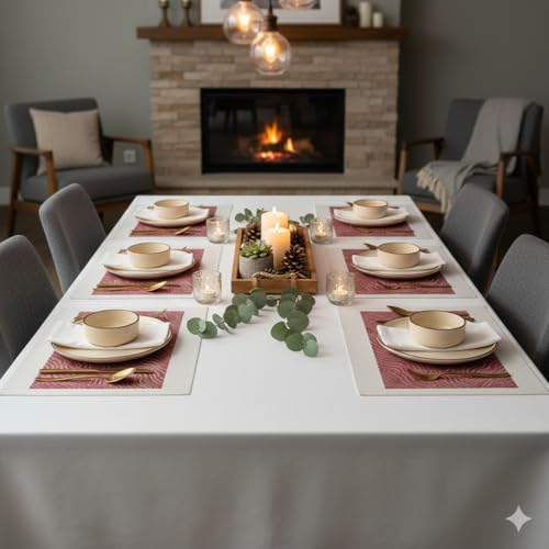 Image of YELONA Placemats Set of 6, Heat-Resistant Woven Vinyl Table Mats, Non-Slip & Washable Dining Tablemats for Kitchen & Dinner Decor, Berry Red (45cm x 30cm)