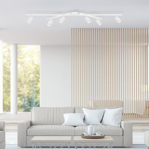 Globe Electric 64000097 64 Inch 6-Light Track Lighting, Matte White, Center Swivel Bars, Pivoting Shades, Ceiling Lamp For Bedroom, Kitchen thumb #2